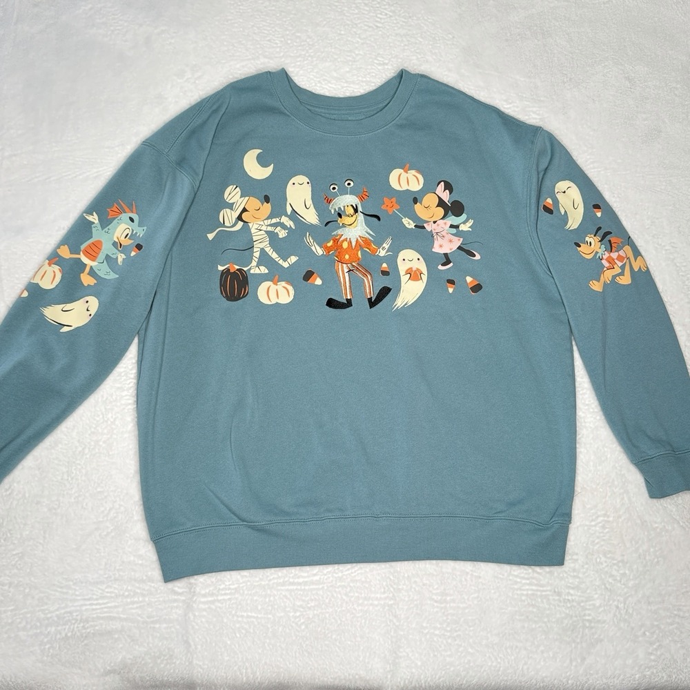 Disney Mickey & Friends Halloween Sweatshirt XL Ghost Pumpkin Goofy Crewneck